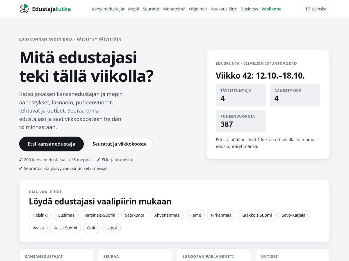 Landing-page snapshot of edustajatutka.com