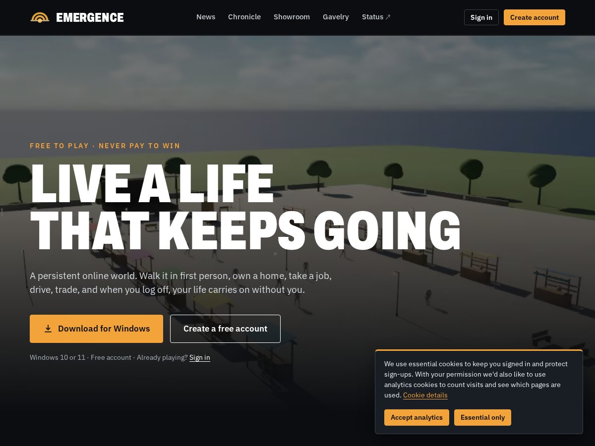 Landing-page snapshot of emergenceonline.net