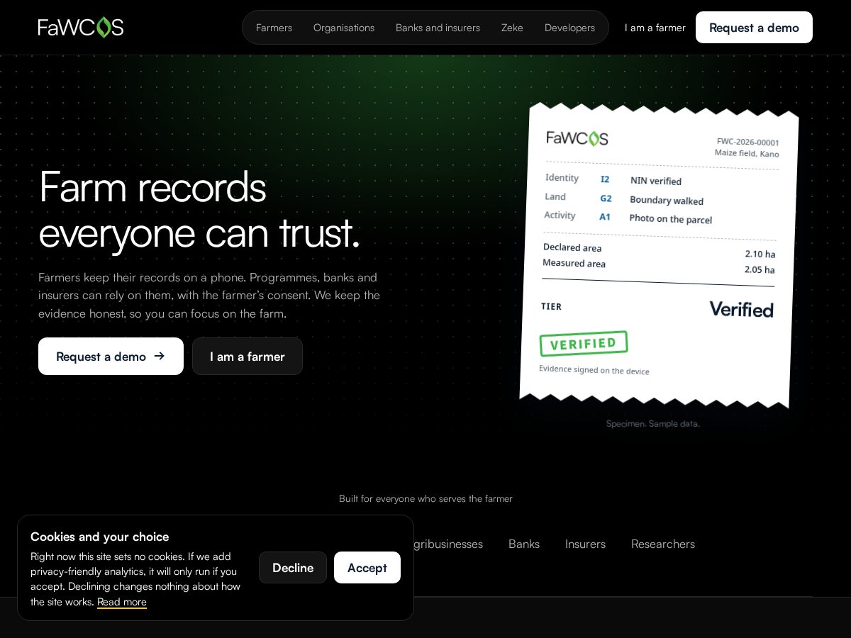Landing-page snapshot of fawcos.com