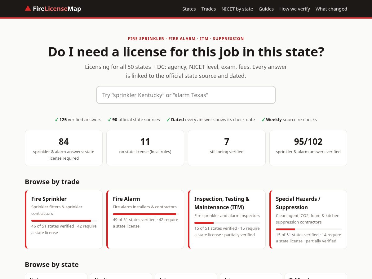 Landing-page snapshot of firelicensemap.com