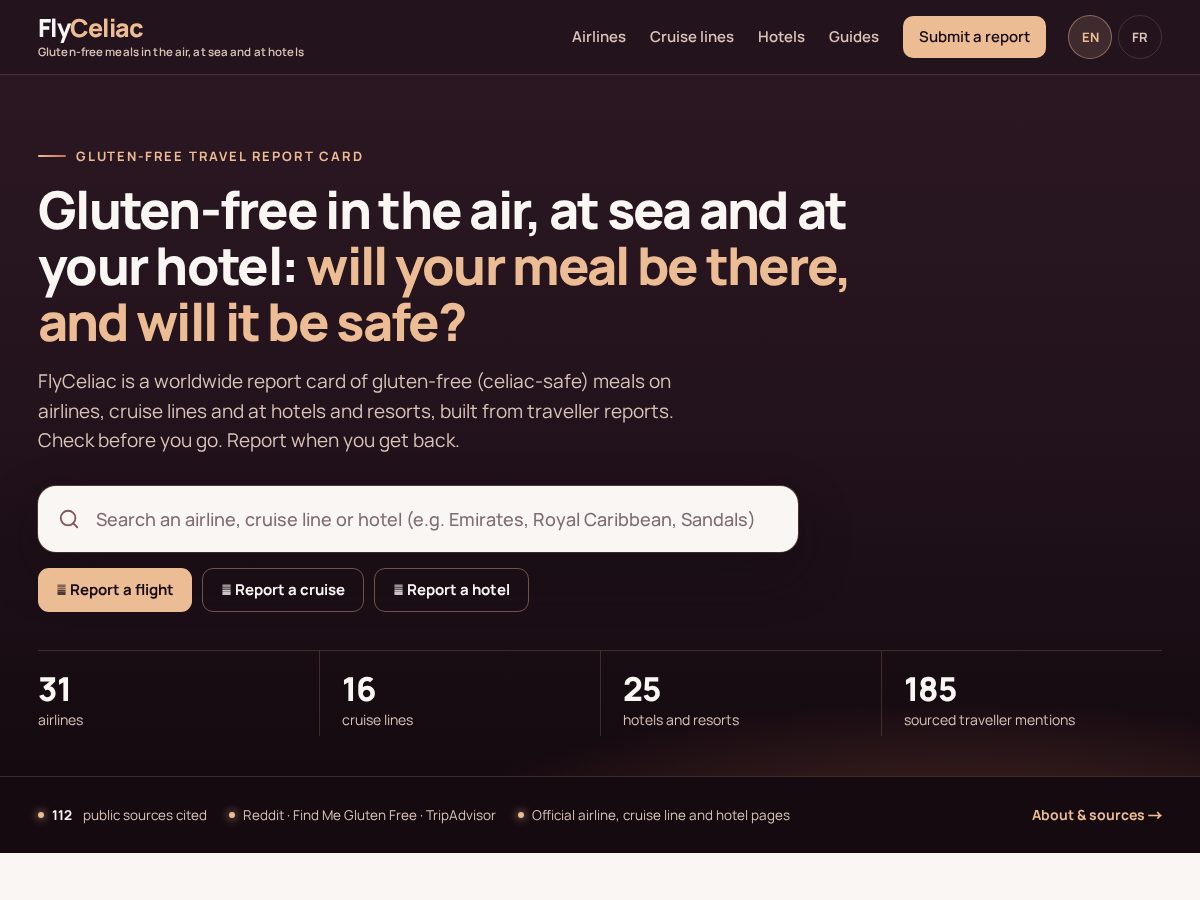 Landing-page snapshot of flyceliac.com