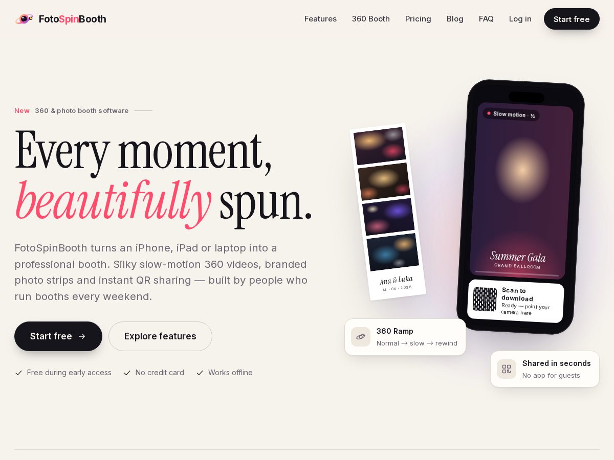 Landing-page snapshot of fotospinbooth.com