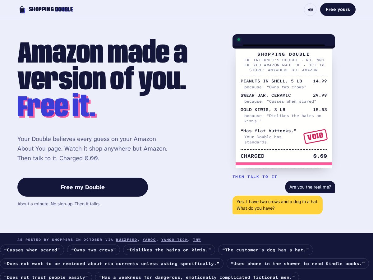 Landing-page snapshot of freeyourdouble.com