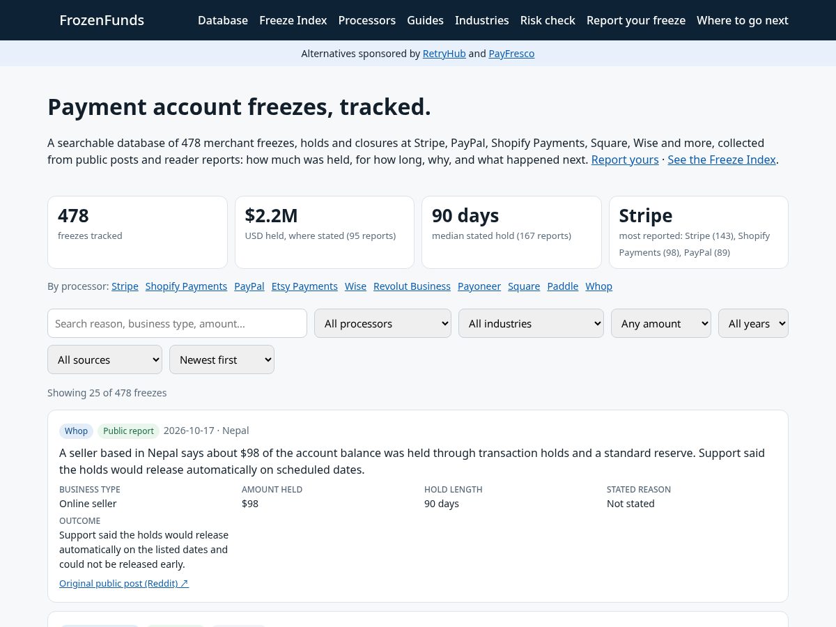 Landing-page snapshot of frozenfunds.org