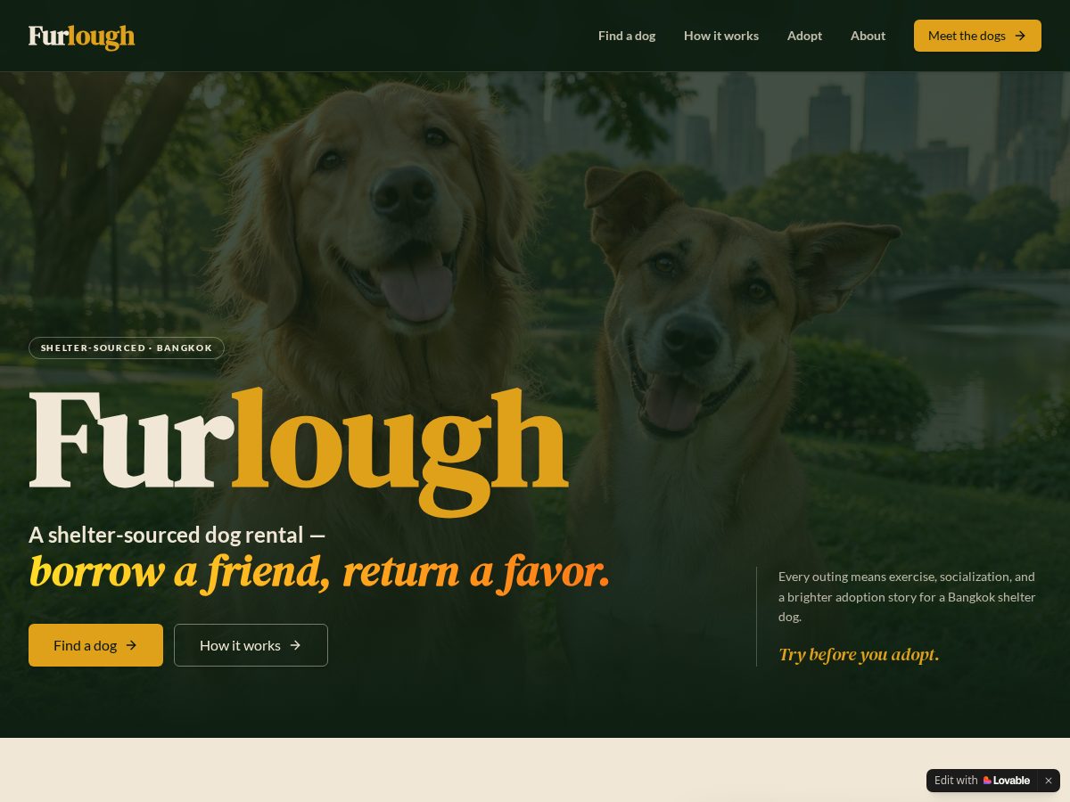 Landing-page snapshot of furloughdogs.life