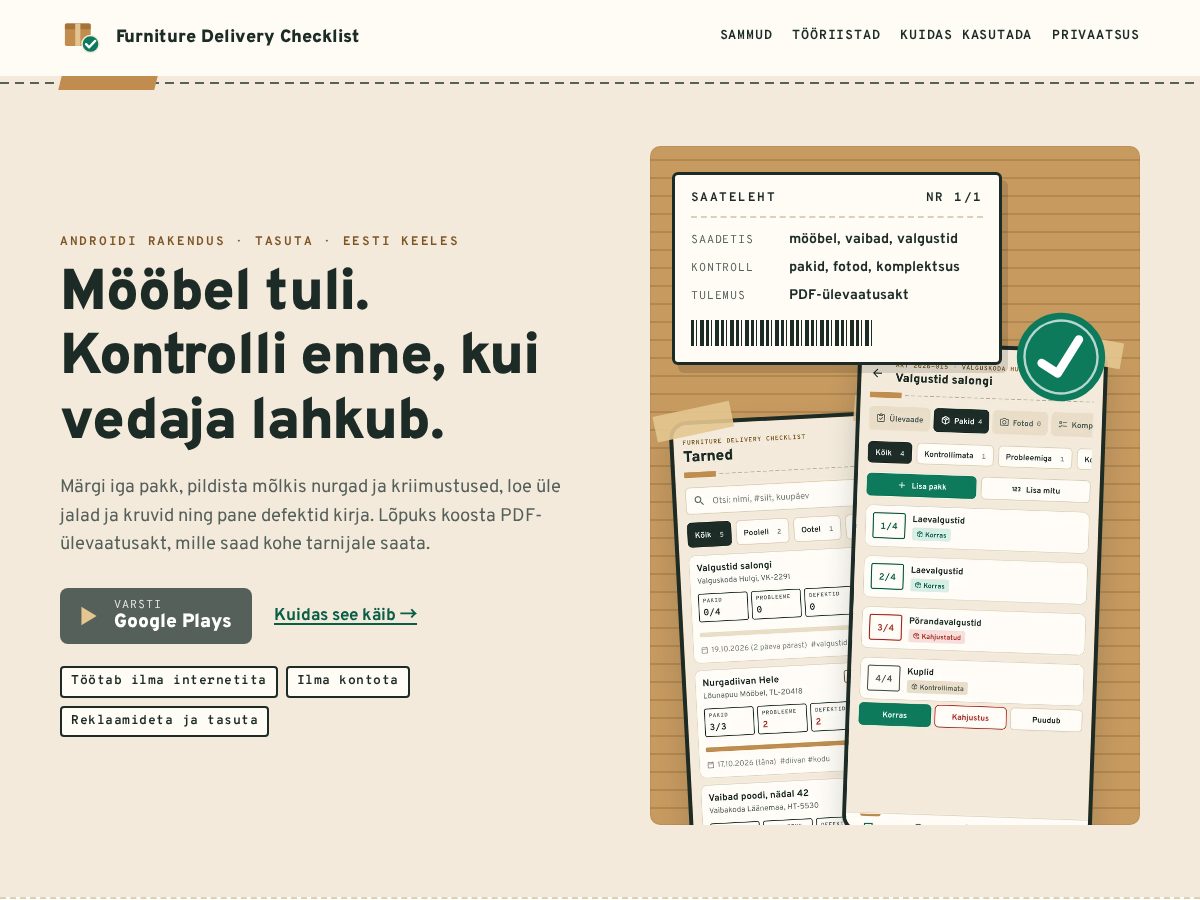 Landing-page snapshot of furnituredeliverychecklist.space