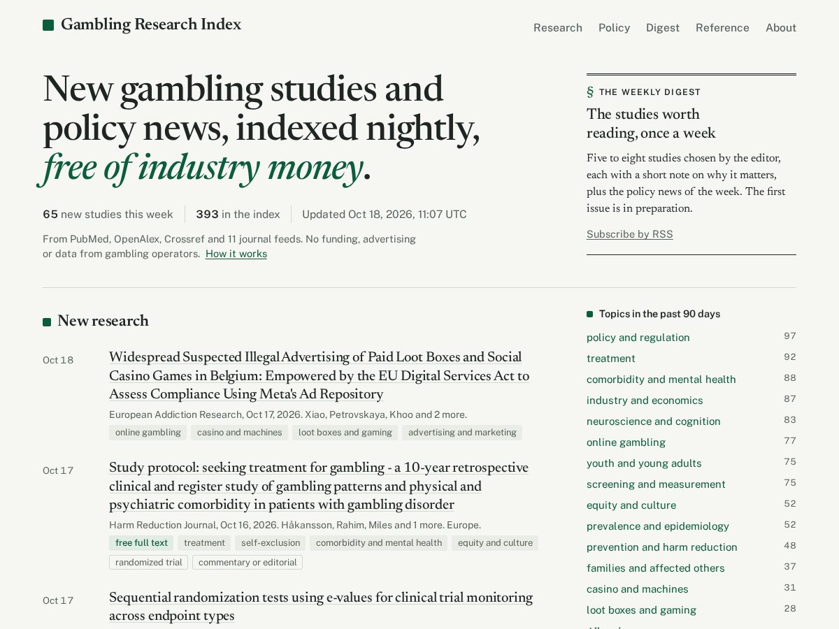 Landing-page snapshot of gamblingresearch.net