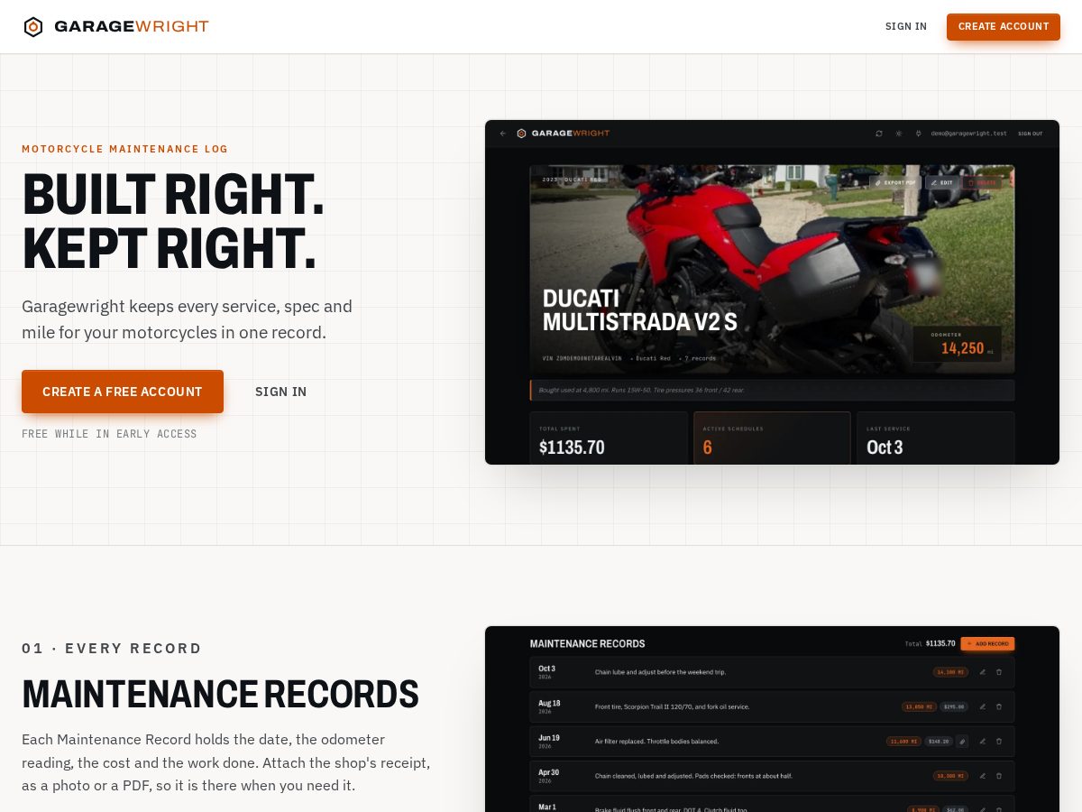 Landing-page snapshot of garagewright.com