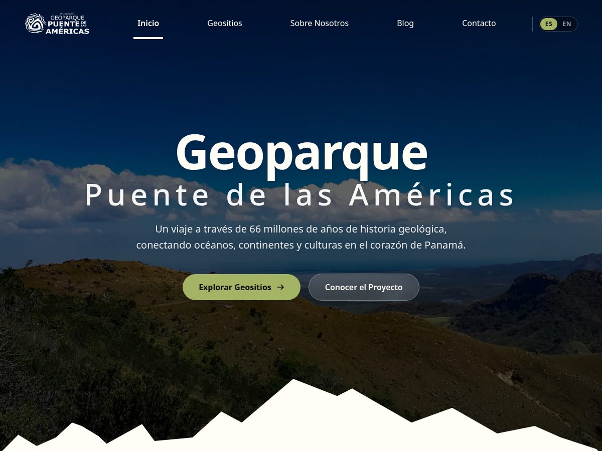 Landing-page snapshot of geoparquepuentedelasamericas.com