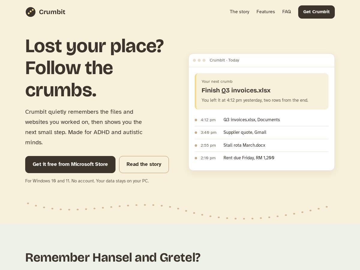 Landing-page snapshot of getcrumbit.com