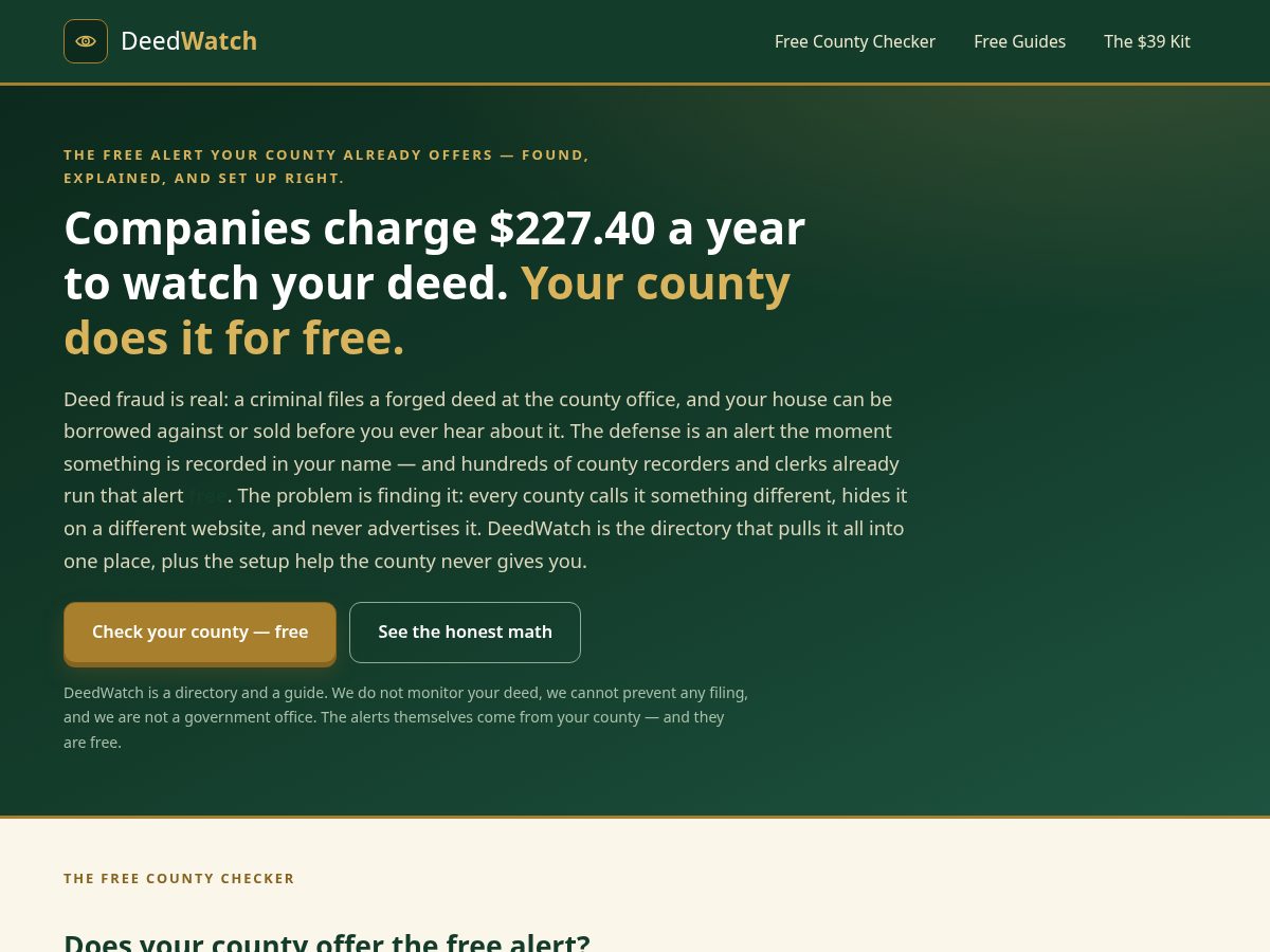 Landing-page snapshot of getdeedwatch.com