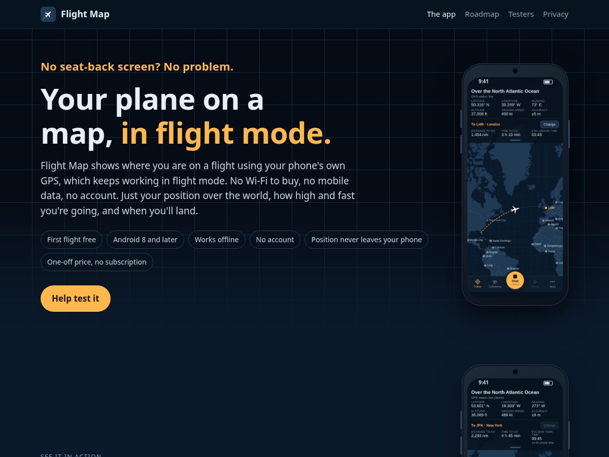 Landing-page snapshot of getflightmap.com