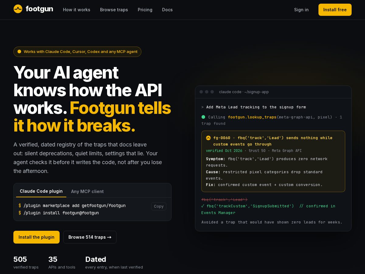 Landing-page snapshot of getfootgun.com