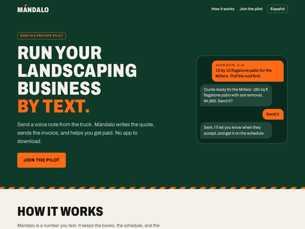 Landing-page snapshot of getmandalo.com