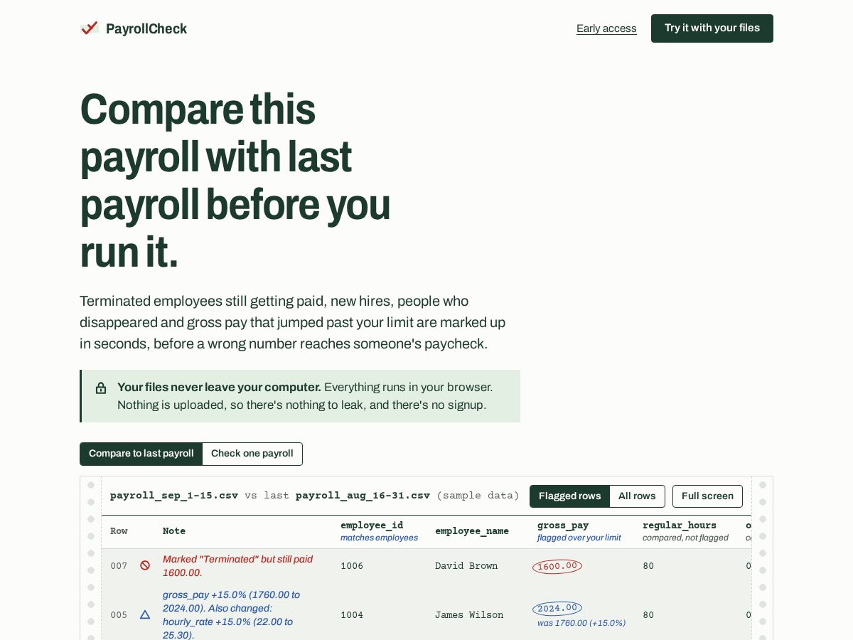 Landing-page snapshot of getpayrollcheck.com