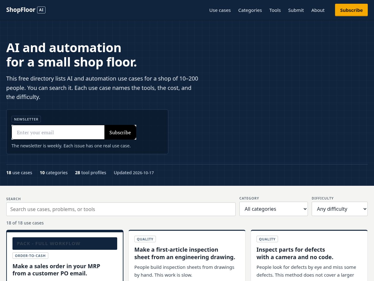 Landing-page snapshot of getshopfloorai.com