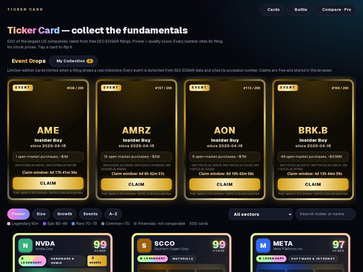 Landing-page snapshot of gettickercard.com