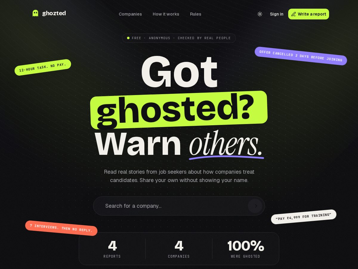 Landing-page snapshot of ghozted.live