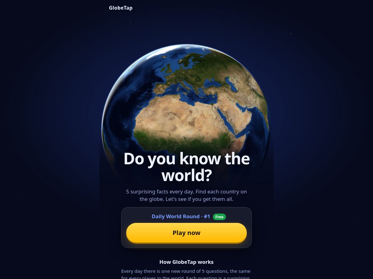 Landing-page snapshot of globetap.app