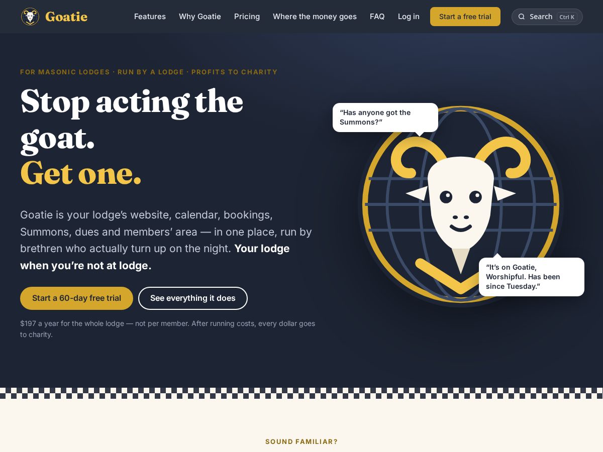 Landing-page snapshot of goatie.online