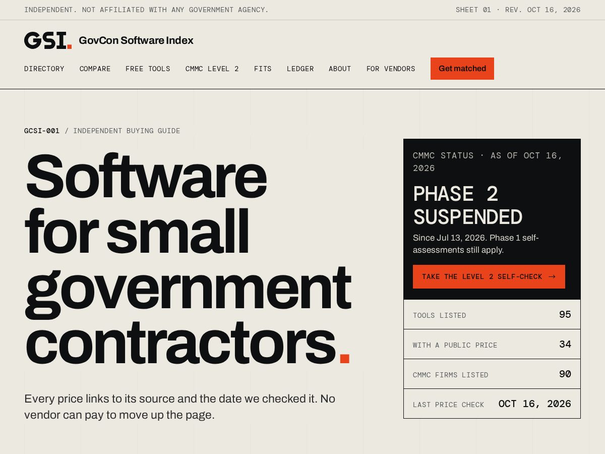Landing-page snapshot of govconsoftwareindex.com