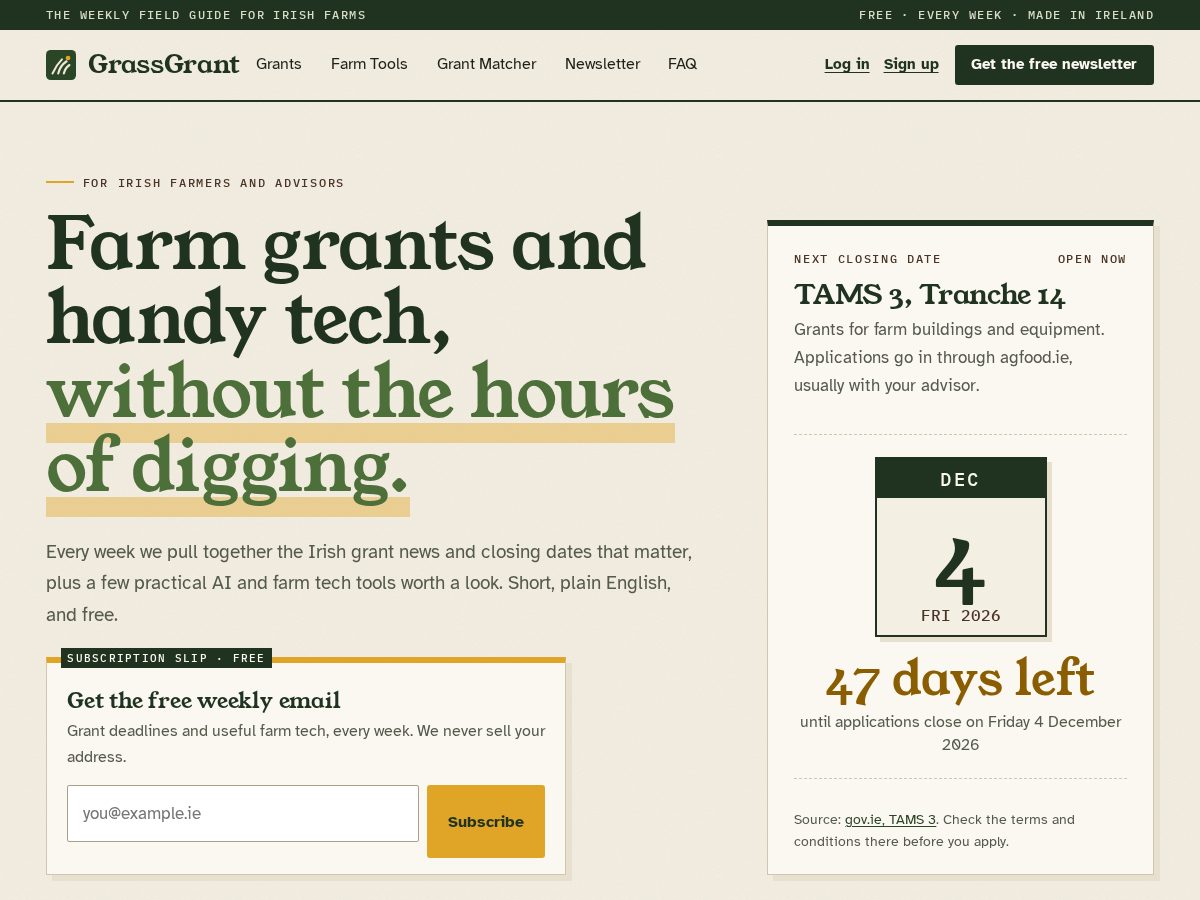 Landing-page snapshot of grassgrant.com