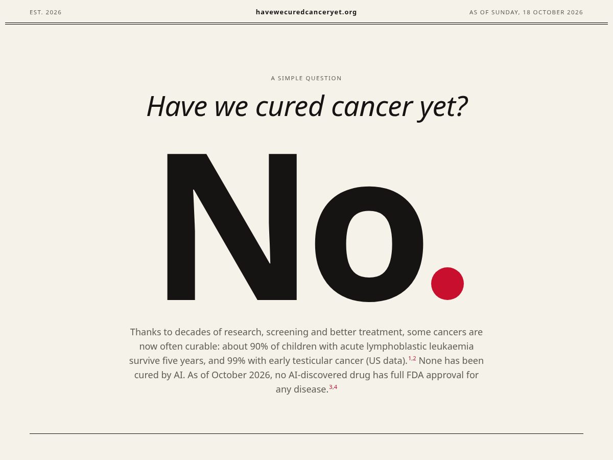 Landing-page snapshot of havewecuredcanceryet.org