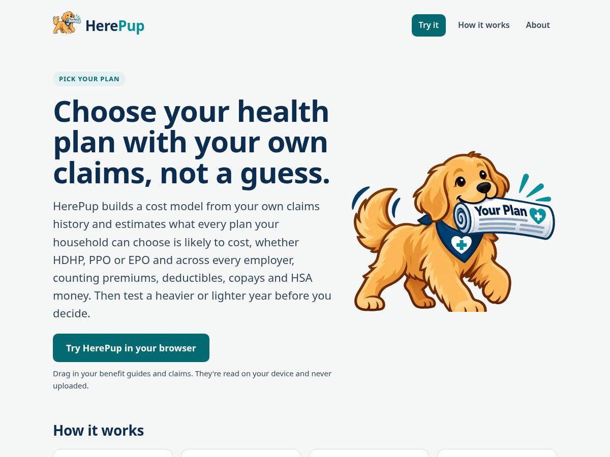 Landing-page snapshot of herepup.health