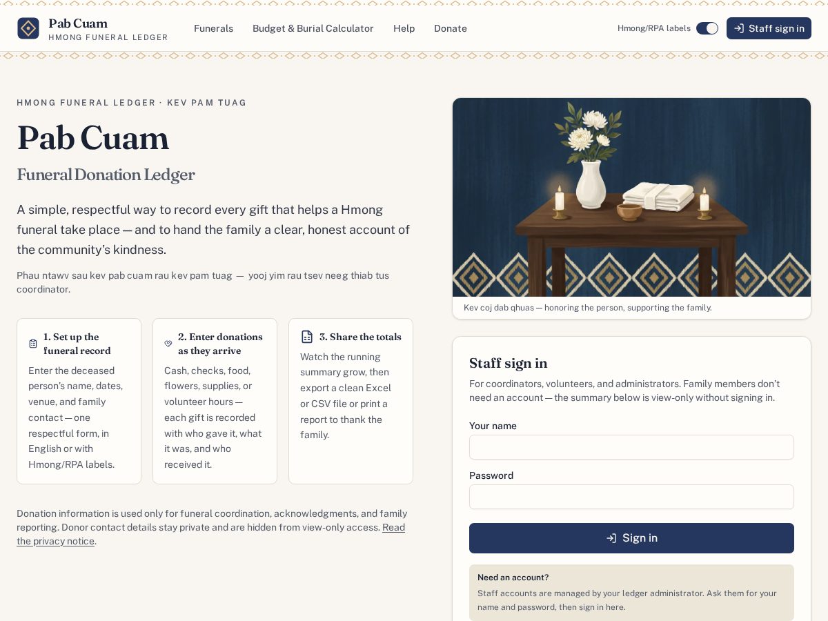 Landing-page snapshot of hmongledger.org