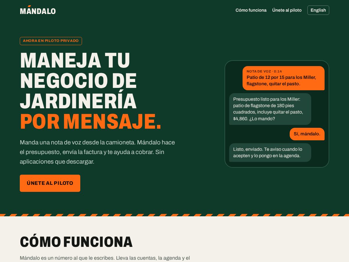 Landing-page snapshot of holamandalo.com
