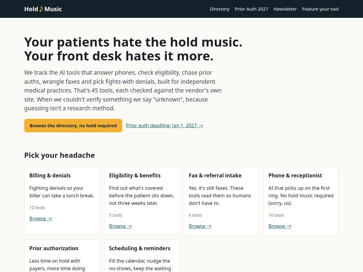 Landing-page snapshot of holdmusicai.com