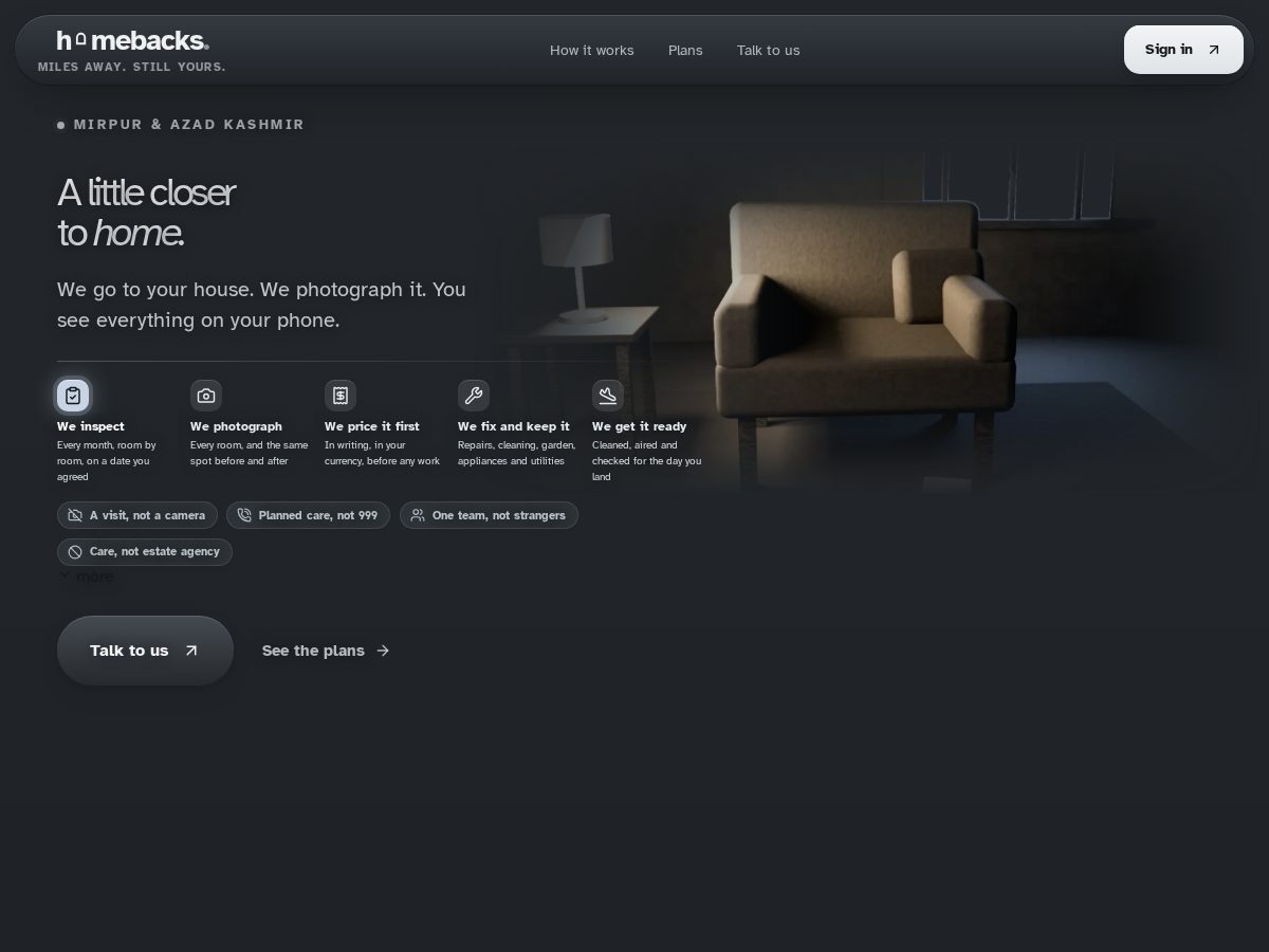 Landing-page snapshot of homebacks.com