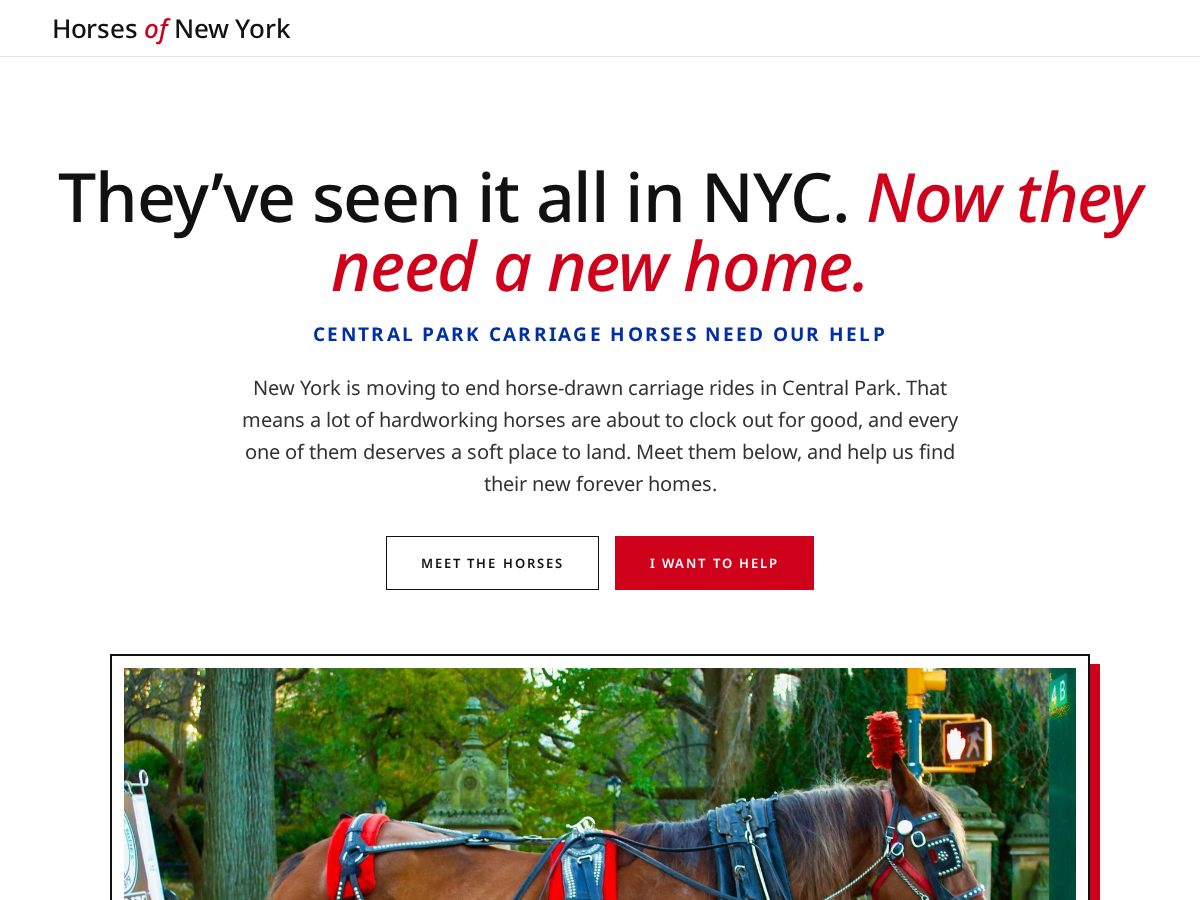 Landing-page snapshot of horsesofnewyork.com