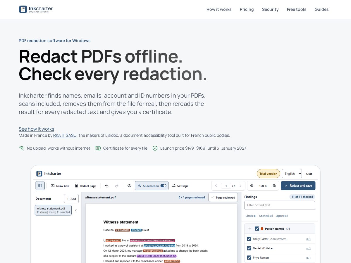 Landing-page snapshot of inkcharter.com