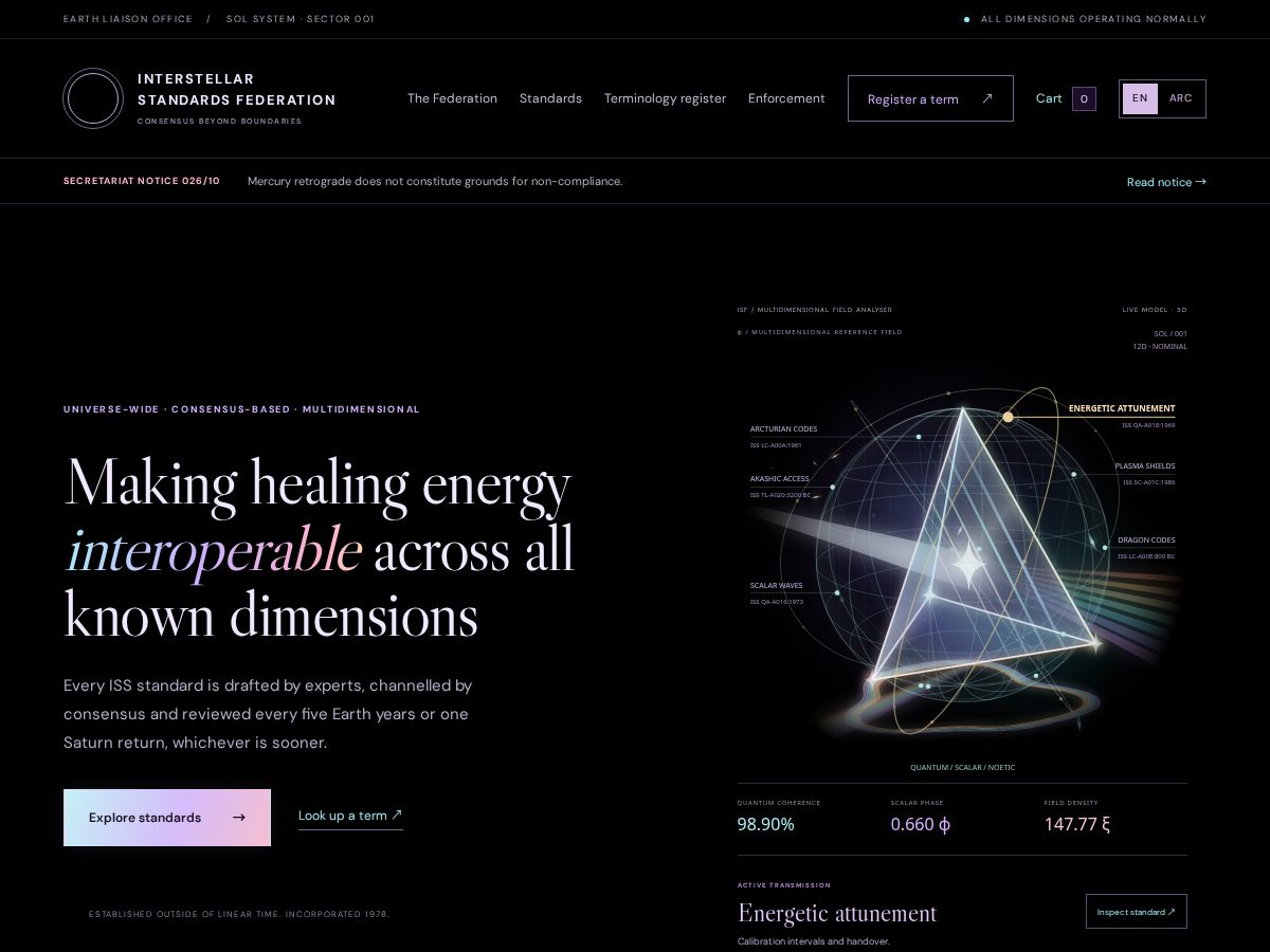Landing-page snapshot of interstellar-standards.org
