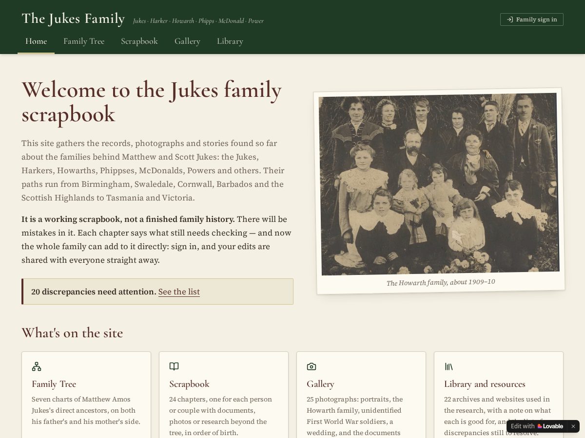 Landing-page snapshot of jukesfamily.website