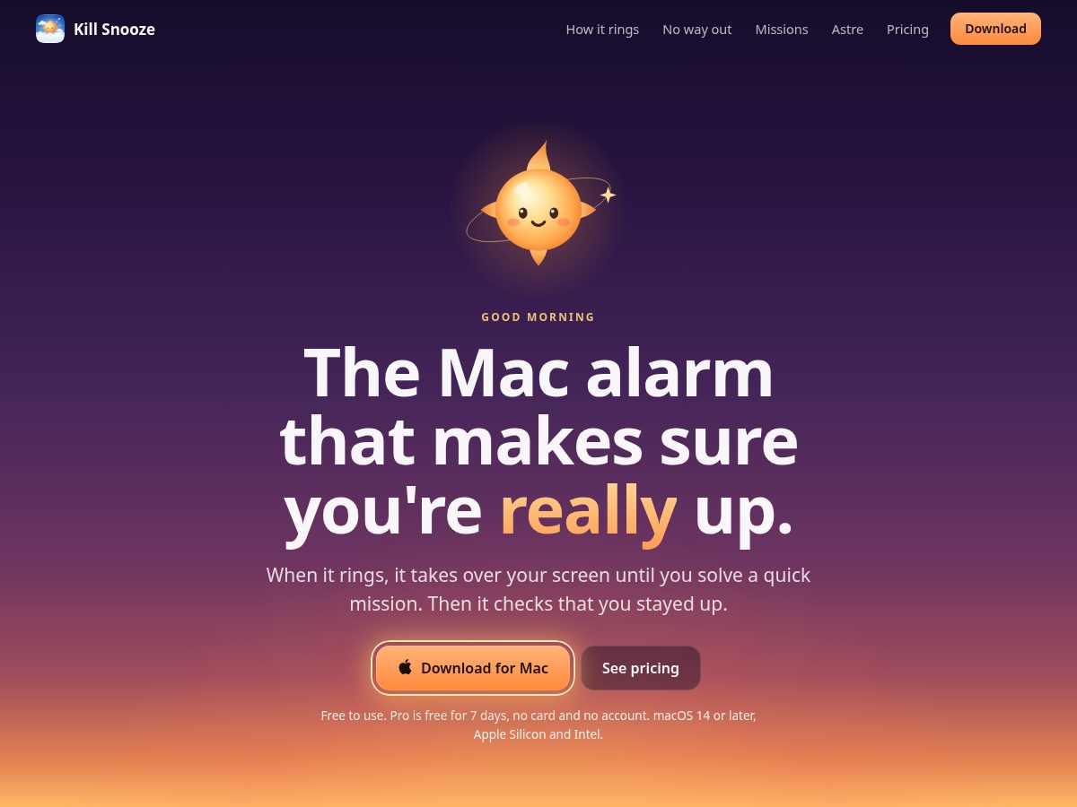 Landing-page snapshot of killsnooze.com