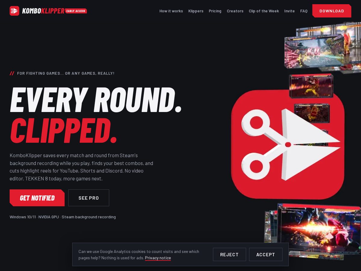 Landing-page snapshot of komboklipper.com