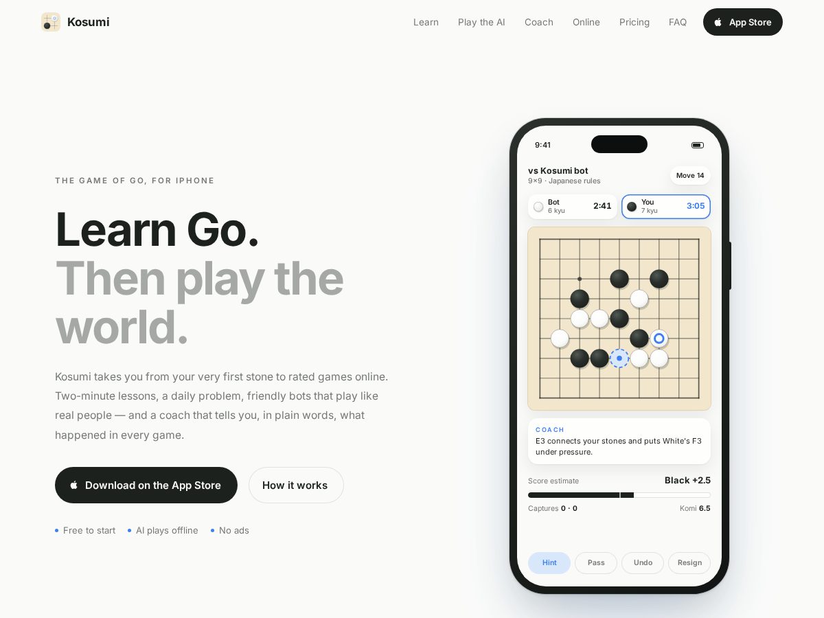 Landing-page snapshot of kosumi.app