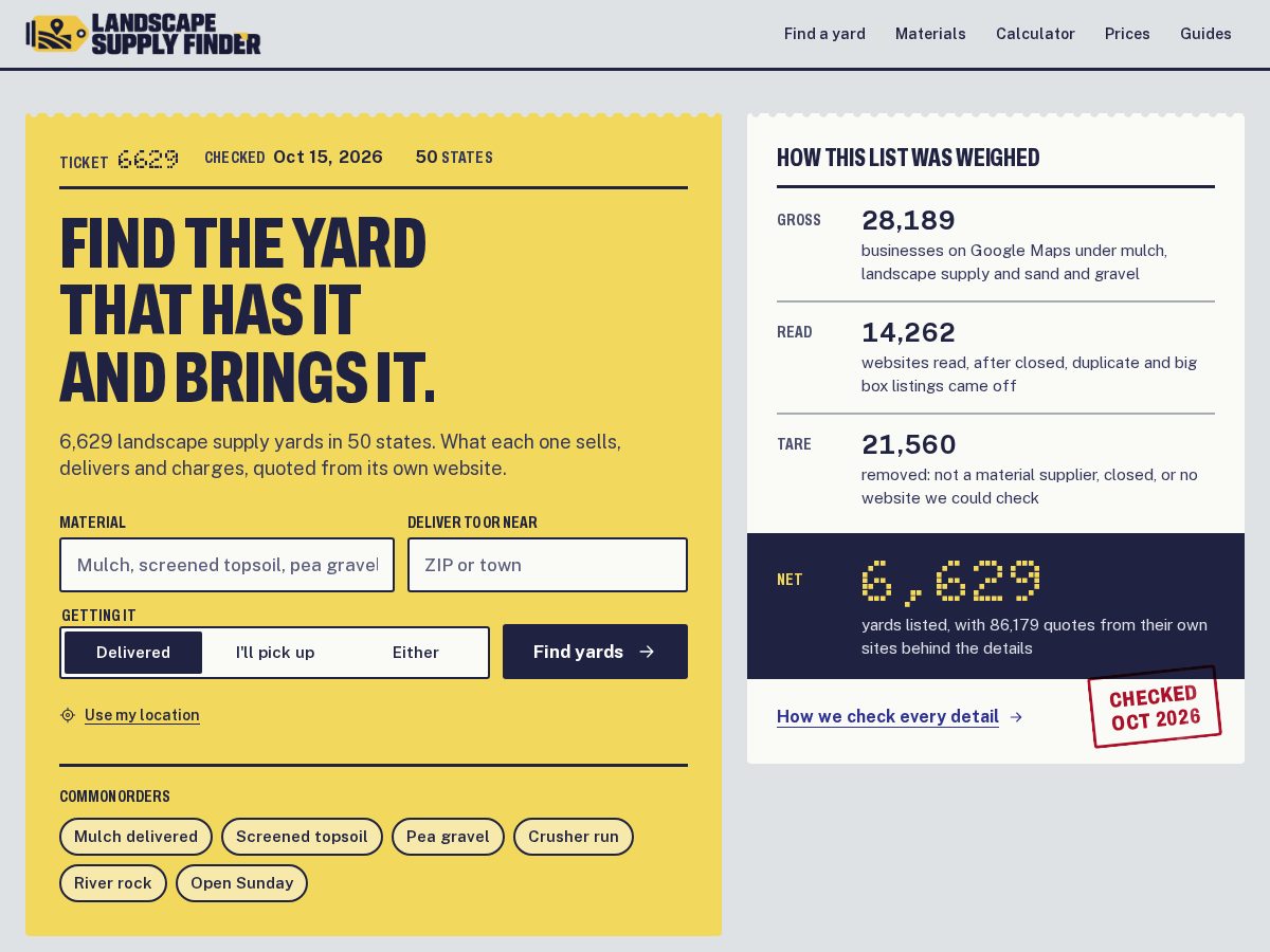 Landing-page snapshot of landscapesupplyfinder.com