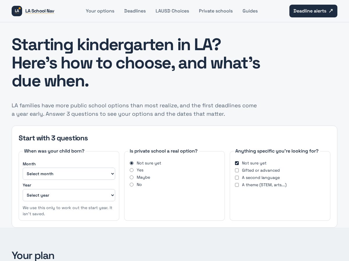 Landing-page snapshot of laschoolnav.org