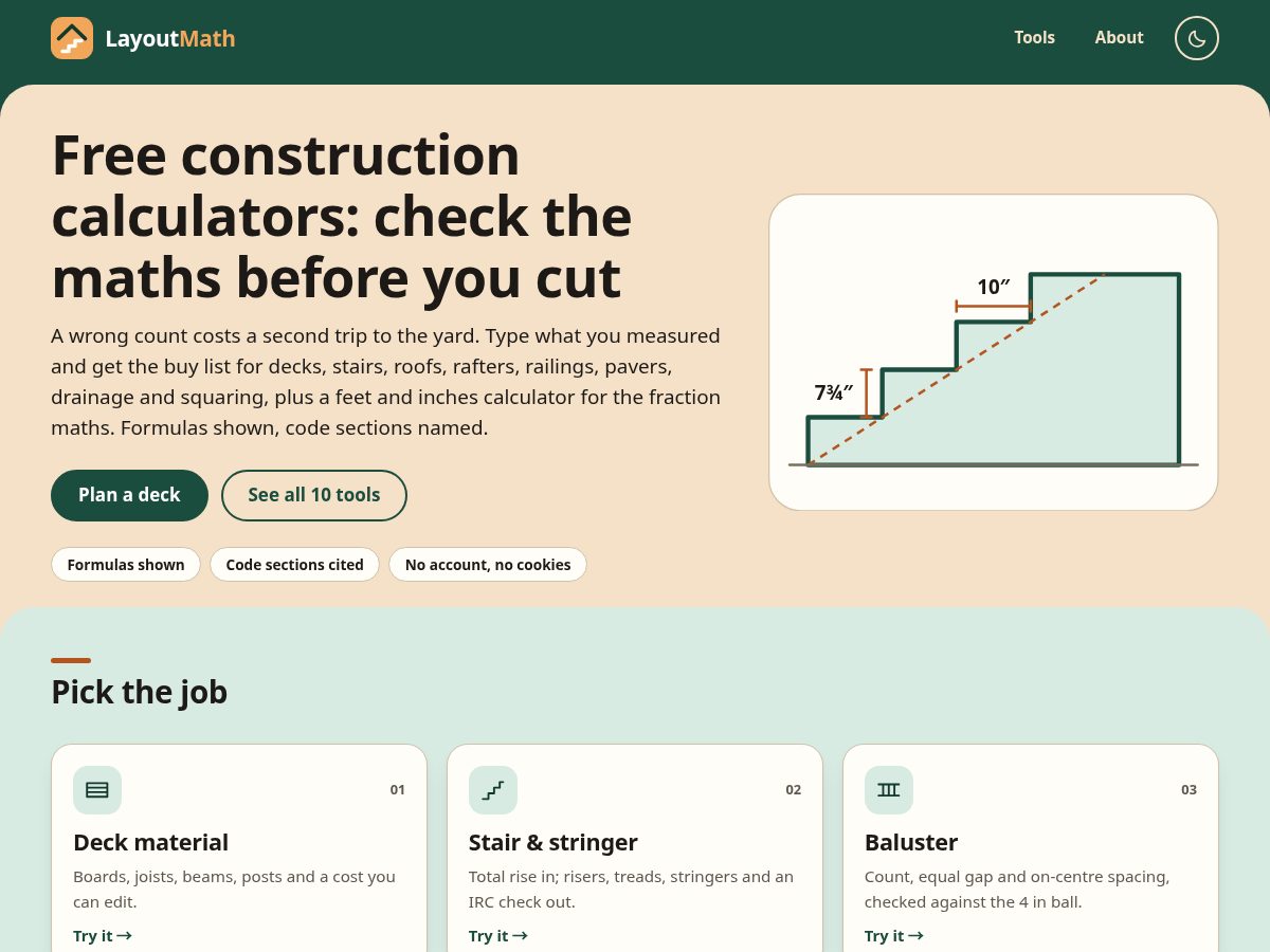 Landing-page snapshot of layoutmath.com