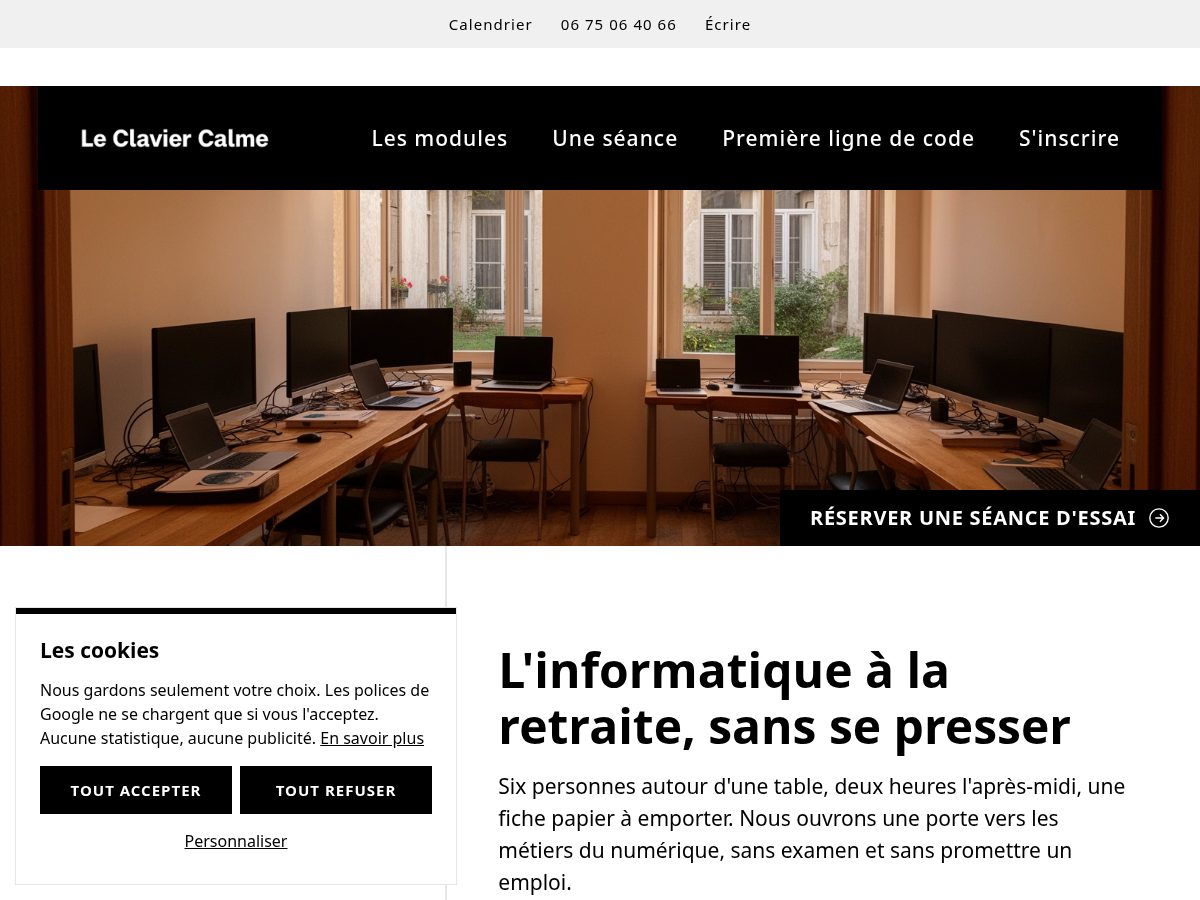 Landing-page snapshot of leclaviercalme.com