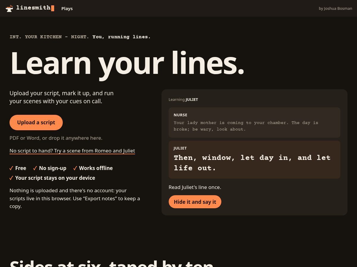 Landing-page snapshot of linesmith.actor