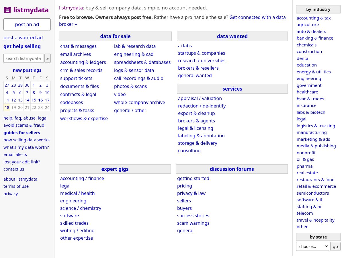 Landing-page snapshot of listmydata.com
