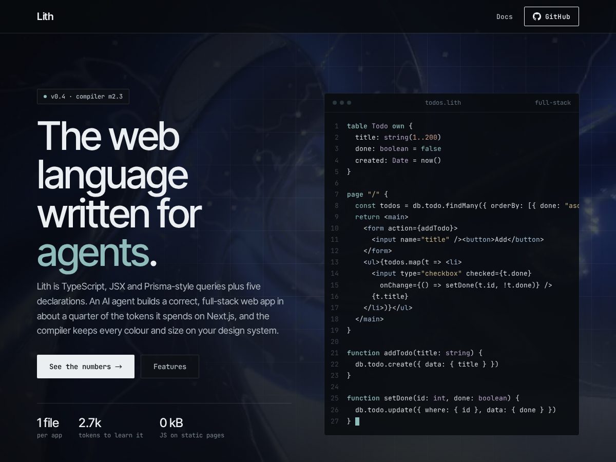 Landing-page snapshot of lith.codes