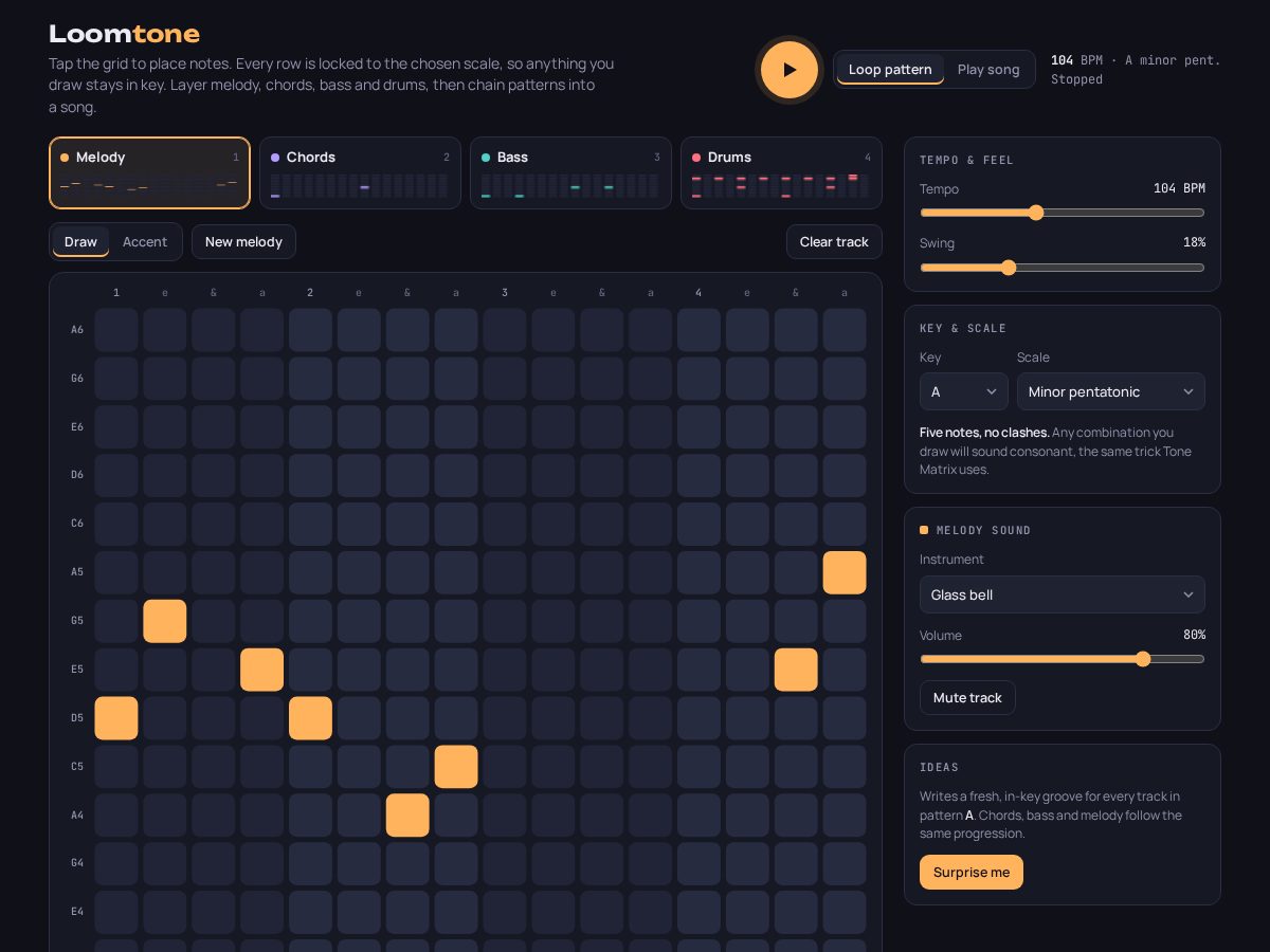 Landing-page snapshot of loomtone.com