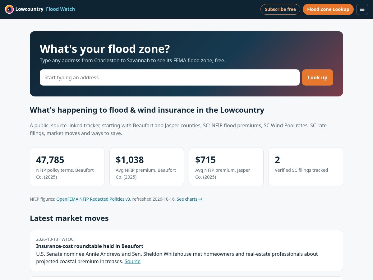 Landing-page snapshot of lowcountryfloodwatch.com