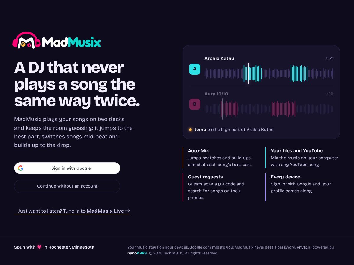 Landing-page snapshot of madmusix.com