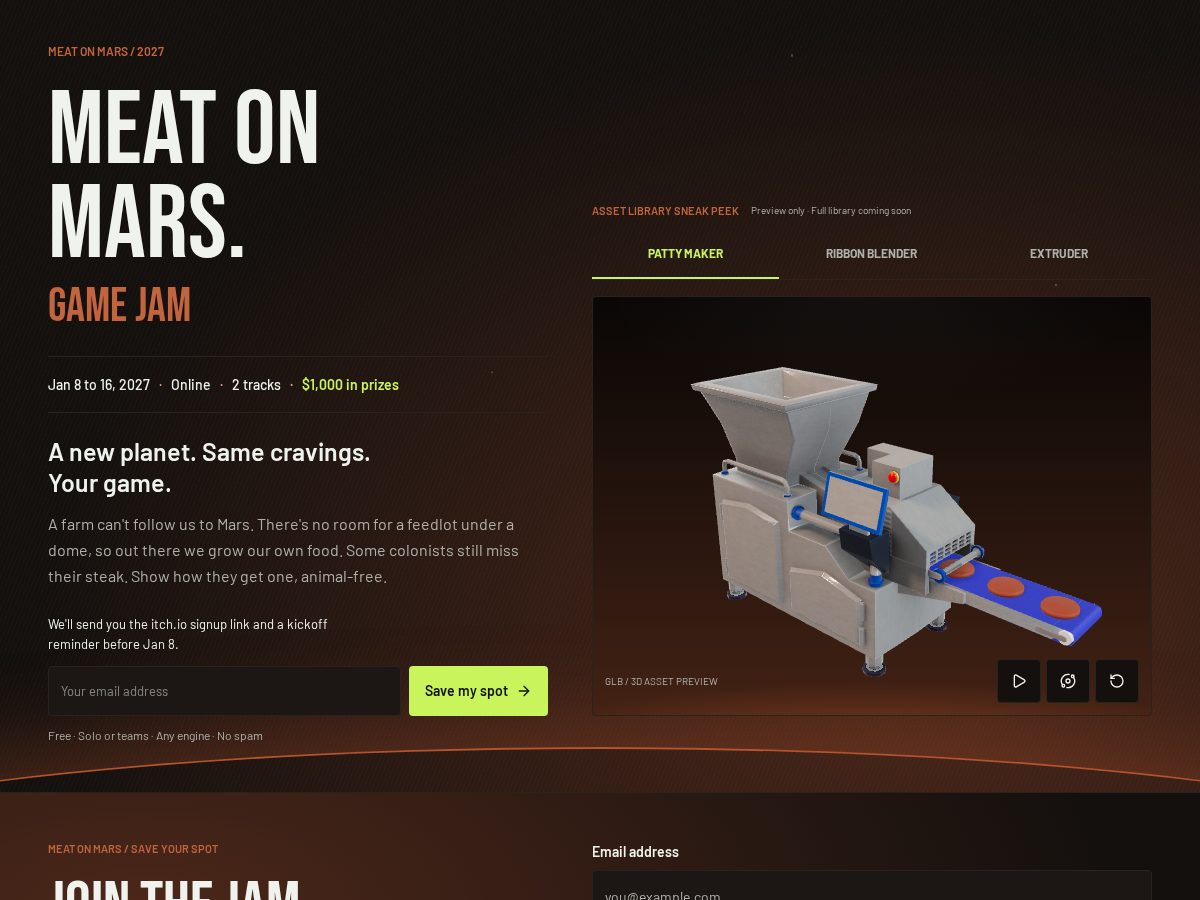Landing-page snapshot of meatonmars.org